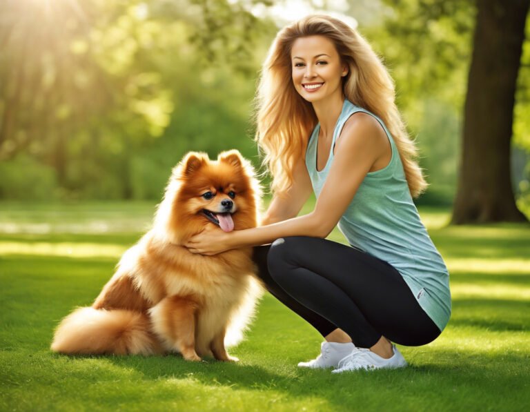 a-girl-and-a-pomeranian-sitting-in-the-park